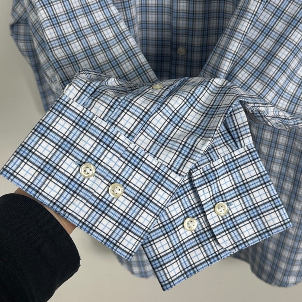 Peter Millar Summer Comfort Crown Long Sleeve Collared Shirt Blue Plaid Size XL - Picture 4 of 14